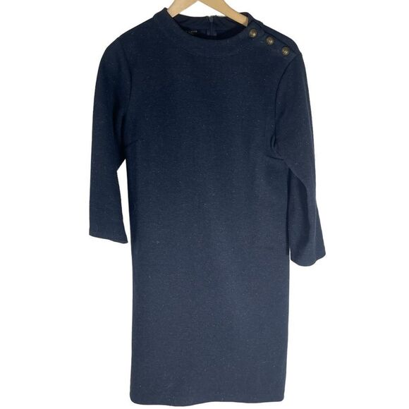 Talbots Navy Speckled Cotton Blend Dress Sz M - Picture 2 of 10